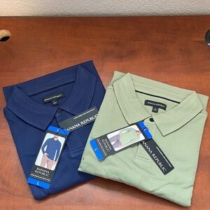 Pack of 2 LARGE Banana Republic LONG-SLEEVE Luxe-Touch Cotton Polo/Blue & Green